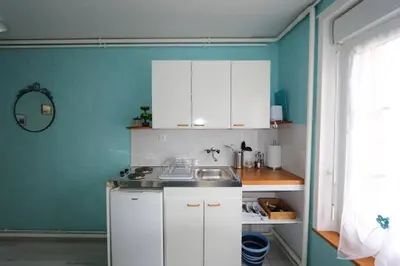 Cuisine ou kitchenette dans l'établissement La baie du Mont Appartement de vacances proche du Mont Saint Michel