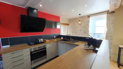 Cuisine ou kitchenette dans l'établissement appartement du croissant