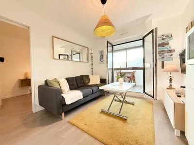 Coin salon dans l'établissement Plage Cabourg 7 Vue Mer