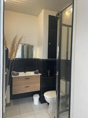 Salle de bains dans l'établissement Appartement 35 m2 1er étage 200 m de la mer avec jardin