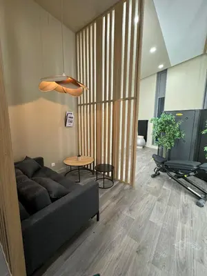 Coin salon dans l'établissement Presqu'île, appartement neuf avec balcon, salle de gym et parking