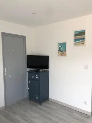 Télévision ou salle de divertissement dans l'établissement La maison bleue