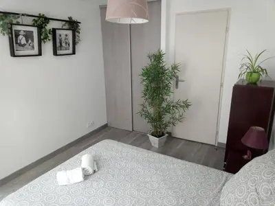 Un ou plusieurs lits dans un hébergement de l'établissement Charmant appartement proche du centre ville