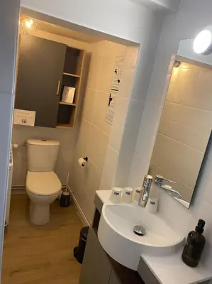 Salle de bains dans l'établissement La Maison Sable - Chaleureuse Familiale avec Jardin-300m de la plage