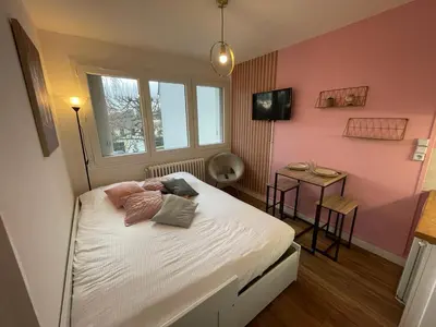 Un ou plusieurs lits dans un hébergement de l'établissement Rose, Studio proche centre ville