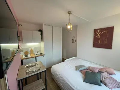 Un ou plusieurs lits dans un hébergement de l'établissement Rose, Studio proche centre ville
