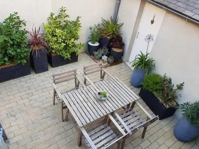 Jardin de l'établissement Les Aigrettes, en plein centre, à 200m de la plage