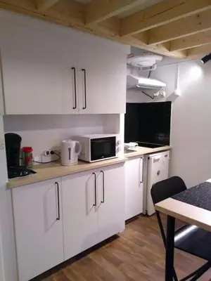 Cuisine ou kitchenette dans l'établissement Studio à la plage