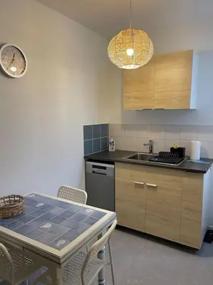Cuisine ou kitchenette dans l'établissement Les Maisons d'Auré: Le studio