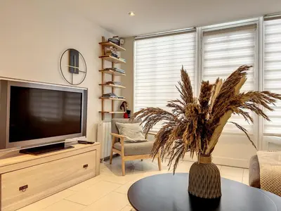 Télévision ou salle de divertissement dans l'établissement La sapinière, duplex de charme