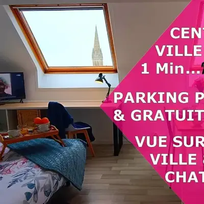 Studio Tout équipé en Hyper-Centre avec Parking Privé et Gratuit - Vue sur la Ville et Château de Caen