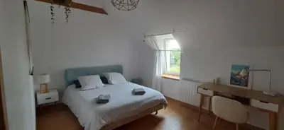 Un ou plusieurs lits dans un hébergement de l'établissement Maison de campagne la mer en horizon