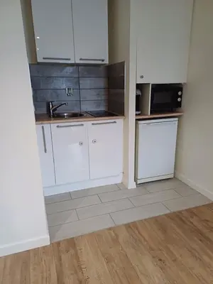 Cuisine ou kitchenette dans l'établissement un petit studio moderne et conviviale