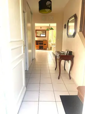 Cuisine ou kitchenette dans l'établissement Maison calme et cosy à Port-en-Bessin près du golf et de la mer