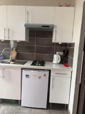Cuisine ou kitchenette dans l'établissement Appartement cosy tout équipé et parking couvert privé aux portes de Flers