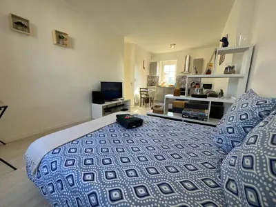 Un ou plusieurs lits dans un hébergement de l'établissement Beau Studio avec vue sur Mer et parking gratuit