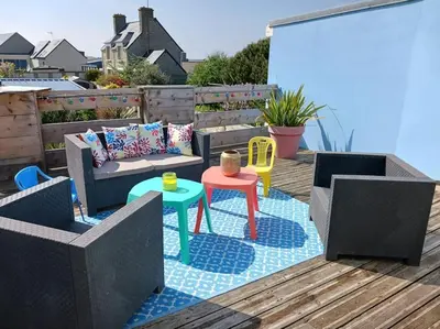 Coin salon dans l'établissement Vue mer Loft Wifi TV Holidays