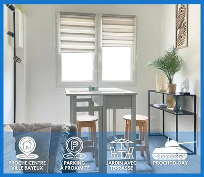 Plan de l'établissement Les chats pitres Maison au calme rénovée avec jardin, terrasse aménagée, transats, abri à vélo, parking gratuit, 5 mn à pied du centre Bayeux proche des plages du débarquement