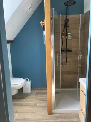 Salle de bains dans l'établissement Chambre bleue des Perriots
