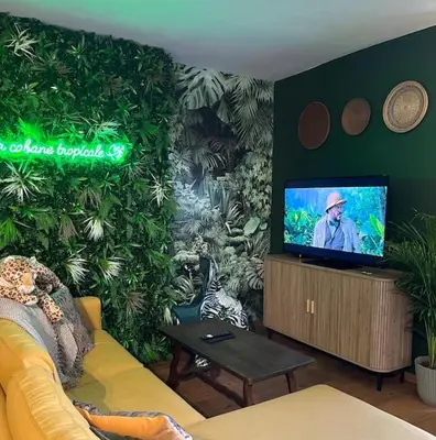 Télévision ou salle de divertissement dans l'établissement La cabane tropicale