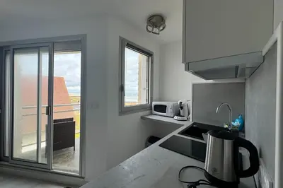 Cuisine ou kitchenette dans l'établissement Nice T2 with 2 balconies on the seafront