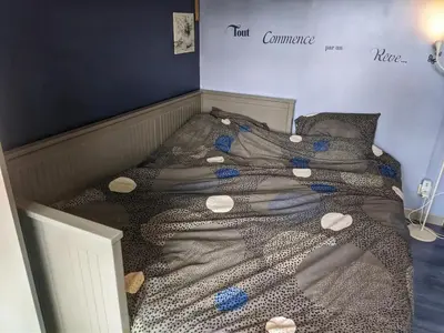 Un ou plusieurs lits dans un hébergement de l'établissement Appartement vue mer et plage Saint-Aubin-Sur-Mer Normandie