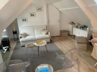 Coin salon dans l'établissement Appartement à 2 pas de la plage
