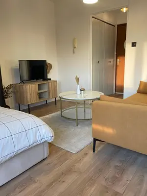 Télévision ou salle de divertissement dans l'établissement La Duché - Appartement neuf central, calme, vue sur les toits de Cherbourg et Parking, intendance Luxury Host