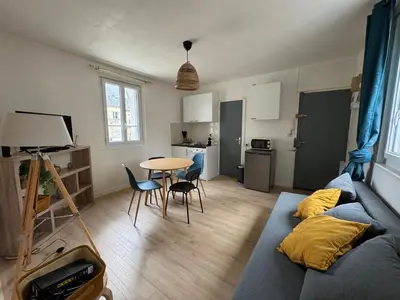 Coin salon dans l'établissement Appartement Caen théâtre