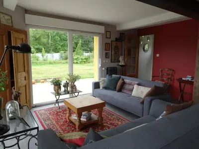 Coin salon dans l'établissement Country House in Normandy near Portbail Beach