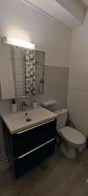 Salle de bains dans l'établissement Charme et confort dans le centre-ville de Falaise quartier calme - Larès