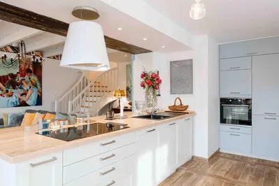 Cuisine ou kitchenette dans l'établissement Les coques bleues
