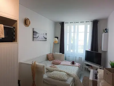 Télévision ou salle de divertissement dans l'établissement Le petit nid de Katia