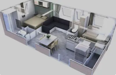 Cuisine ou kitchenette dans l'établissement Mobil Home Calina 4-6 personnes