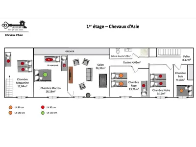 Plan de l'établissement La Clef Decamp Chevaux d'Asie 22 pers jacuzzi billard baby foot