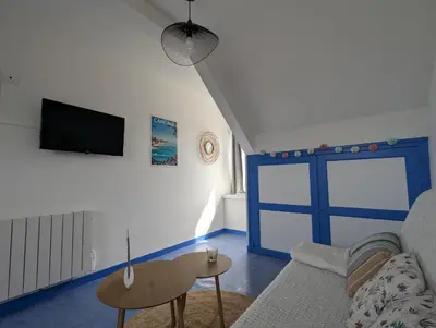 Télévision ou salle de divertissement dans l'établissement Appartement cosy - aperçu mer - proche du sentier
