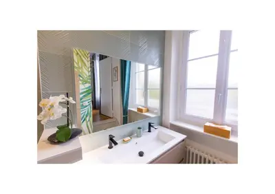 Salle de bains dans l'établissement Chez Fabienne et Olivier, chambre privative avec SDB et WC, Avranches Baie du Mont Saint Michel