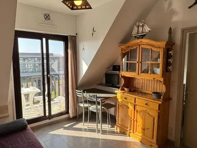 Télévision ou salle de divertissement dans l'établissement Appartement 2 pièces accès direct plage, animaux acceptés, Wifi - FR-1-487-378