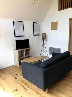 Télévision ou salle de divertissement dans l'établissement chalet atypique proche Portbail Denneville