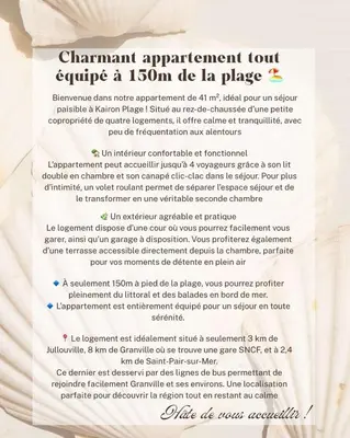 Certificat, récompense, panneau ou autre document affiché dans l'établissement Charmant logement tout équipé à 150m de la plage