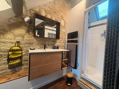 Salle de bains dans l'établissement Centre Caen super duplex, wifi, 5 pers avec Vayny
