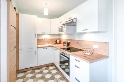Cuisine ou kitchenette dans l'établissement L'Ancre Normande - 7min à pied de la Plage