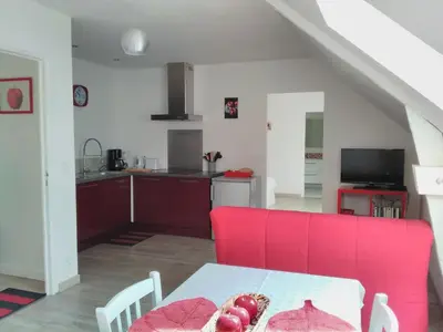 Cuisine ou kitchenette dans l'établissement La Pomme Rouge