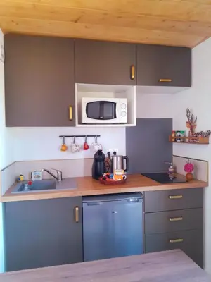 Cuisine ou kitchenette dans l'établissement La Chouette Hulotte