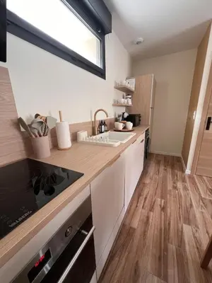 Cuisine ou kitchenette dans l'établissement Gîte de charme en pierre
