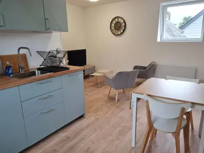 Cuisine ou kitchenette dans l'établissement Le Bayeusain