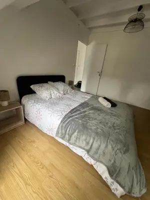 Un ou plusieurs lits dans un hébergement de l'établissement WingFlat Appartement Entier Centre Ville Proche Naval Cité de la mer Quartier Calme