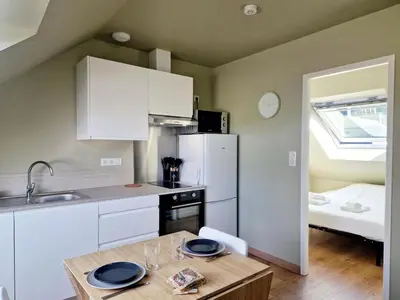 Cuisine ou kitchenette dans l'établissement L'Ermitage Scandi