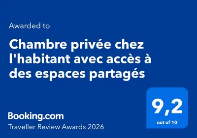 Certificat, récompense, panneau ou autre document affiché dans l'établissement Chambre privée chez l'habitant avec accès à des espaces partagés