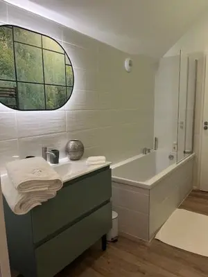 Salle de bains dans l'établissement Chambre Forêt du Domaine de la Belle Verte